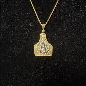 Gold plated Cow tag initial necklace